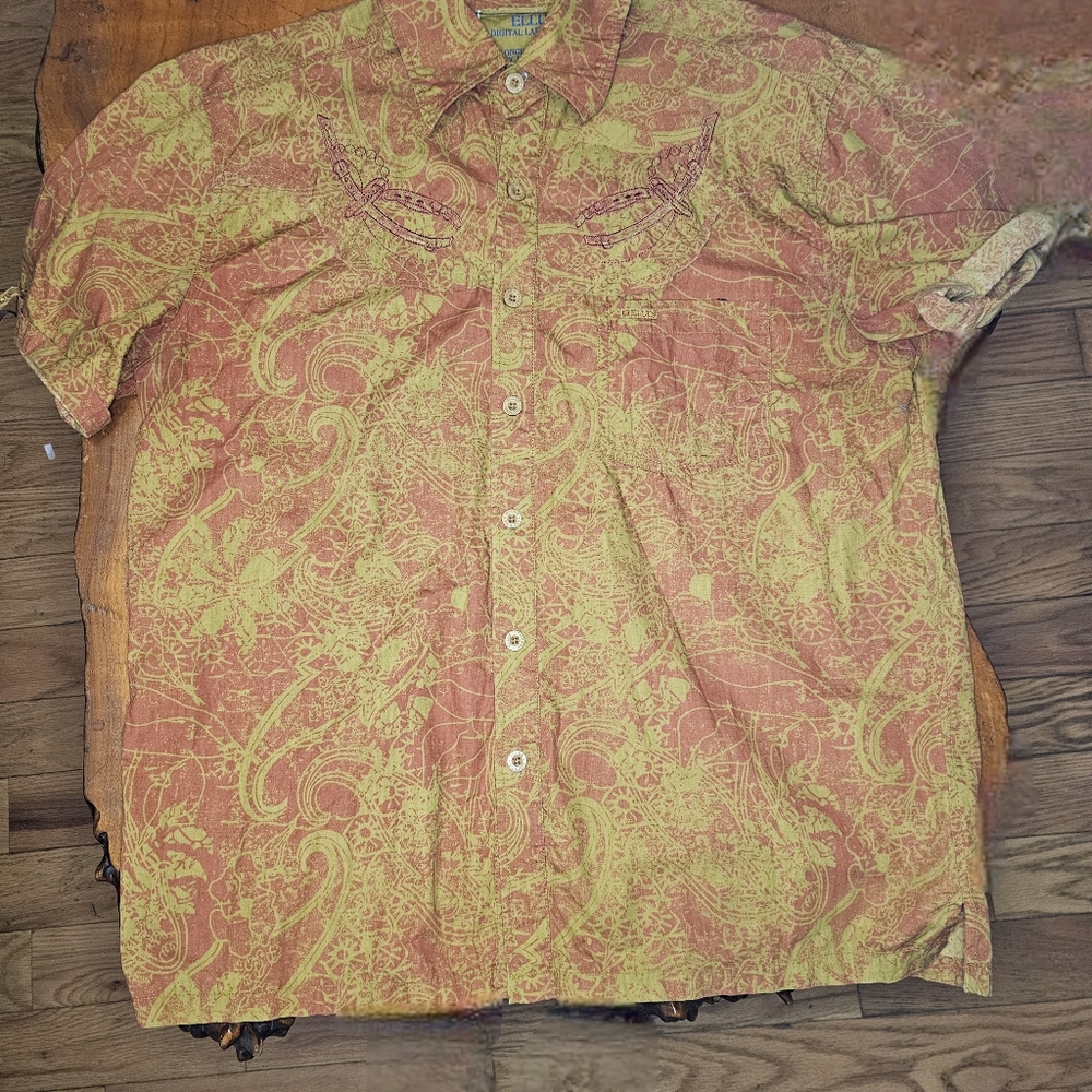 VTG  Ellus Digitial Label  Mens Shirt Sz XL Graphic Button Up Brazilian Rare